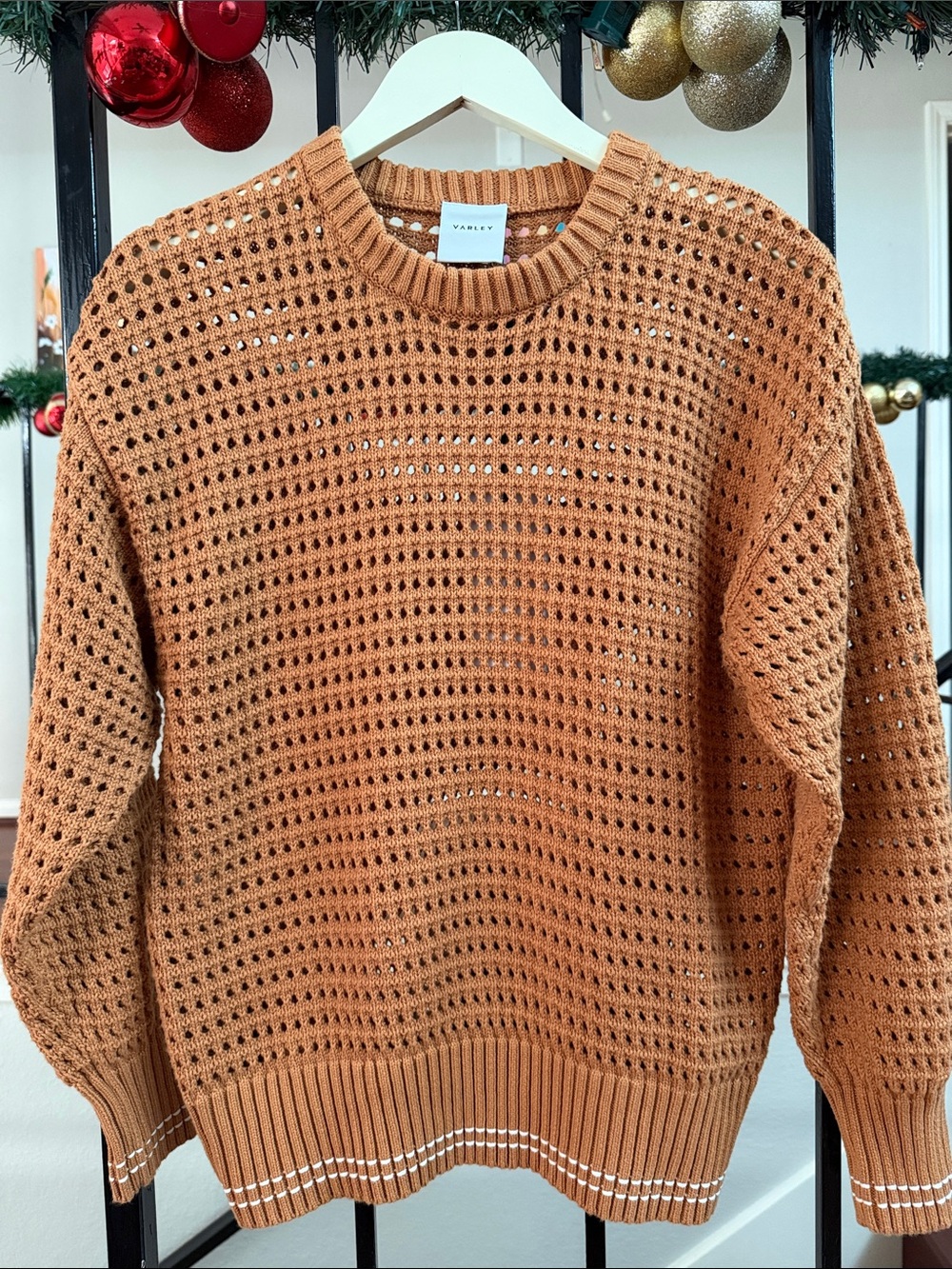 Varley Open-Weave Pullover Sweater in Camel